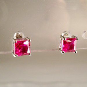 New Charles Winston Pink Princess Cut Cubic Zirconias Silver Earrings